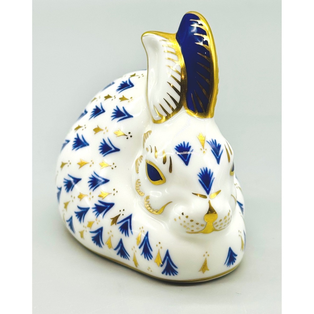 Royal Crown Derby Rabbit Paperweight Imari Floral Bone China Silver Stopper